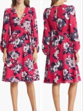 New Eliza J ruched floral bracelet sleeve pink plus size shabby chic midi dress